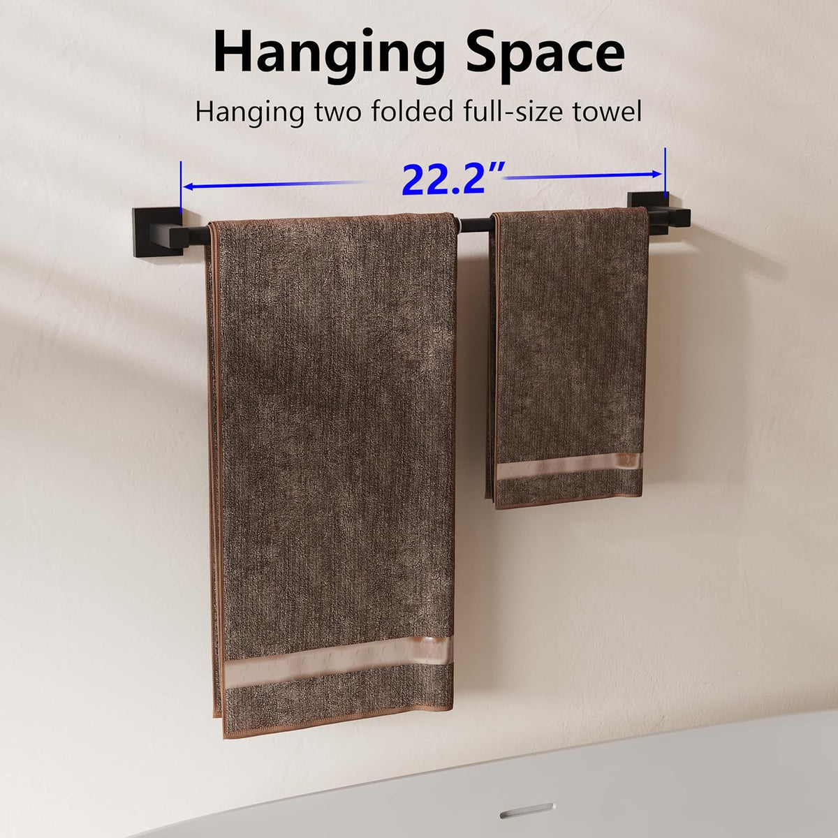 Adjustable Towel Bar, 14.4inch - 25.2inch Towel Rack, Wall Mounted for Bathroom, Kitchen Hand Towel Holder Cloths Hanger SUS 304 Stainless Steel Organizer Single Bar (Matte Black)