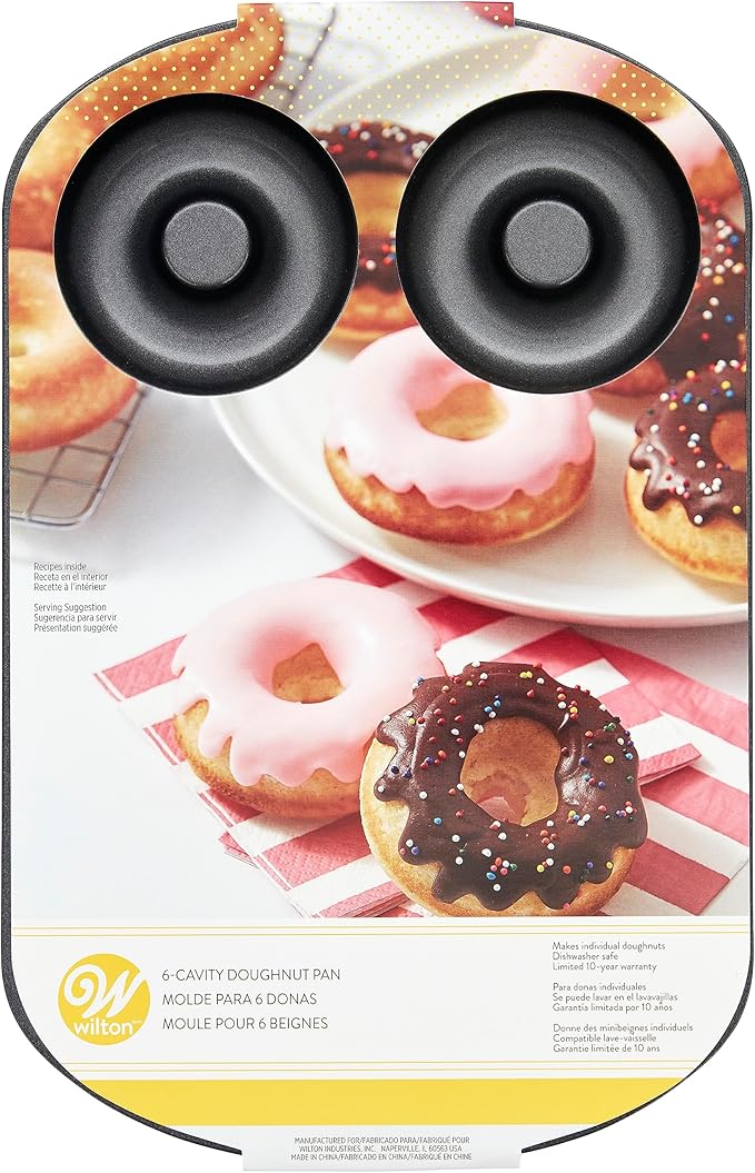 Wilton 6-Cavity Doughnut Baking Pan, Makes Individual Full-Sized 3 3/4" Donuts or Baked Treats, Non-Stick and Dishwasher Safe, Enjoy or Give as Gift, Metal (1 Pan)