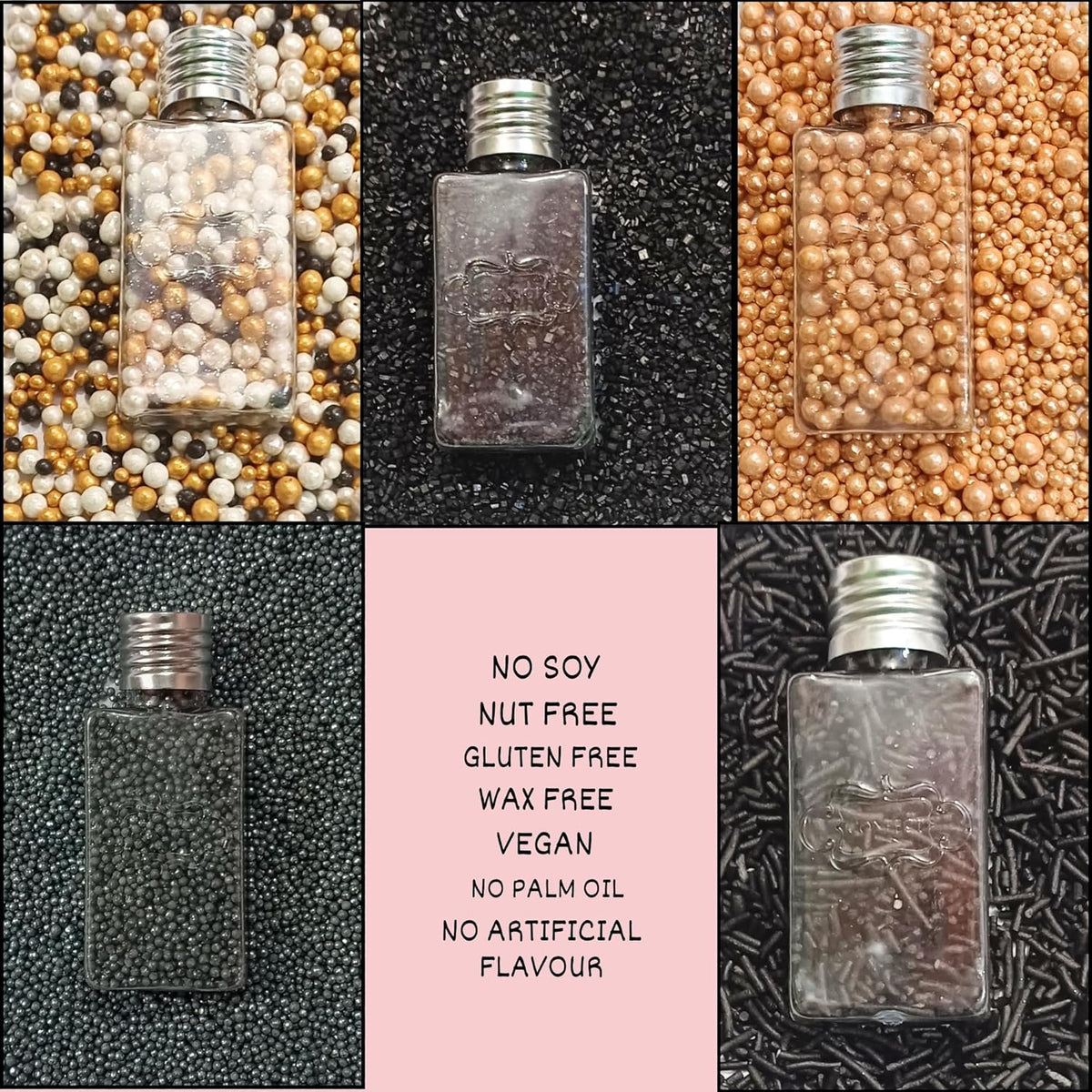 Confect Masquerade Sprinkles Mix – Champagne Gold & Black Pearl Dragees, Black Jimmies & Sparkling Sugar | Edible Sprinkles for Cakes, Cupcakes & Desserts | Vegan, Gluten-Free, Nut-Free, Soy-Free, Dairy-Free, Palm Oil-Free- 5 Oz