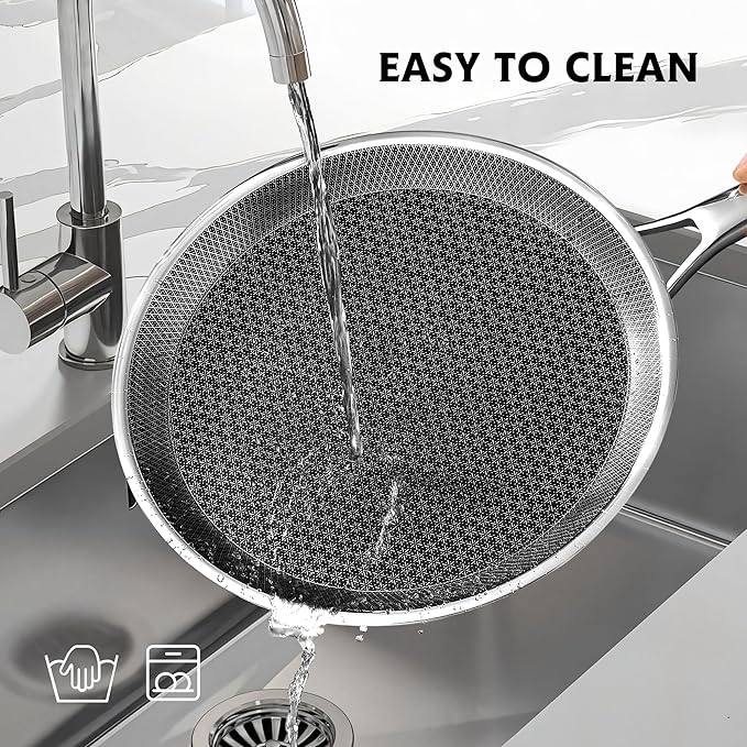SNOWCLAD Crepe Pan,10 in Nonstick Crepe Pan, Stainless Steel Flat Skillet,Non Stick Dosa Tawa Comales Para Tortillas Pancake Pan,Dishwasher and Oven Safe Cookware,Induction Compatible, PFOA Free