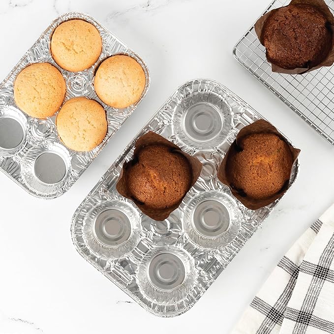 PLASTICPRO Aluminum Foil Muffin Pans Reusable and Disposable, Muffin & Pie foil Pan (10, 6 cavity XL)