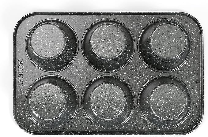Monfish Jumbo Deep Muffin pan 6 cup large cupcake pan gray granite finish Carbon steel muffin tin 3.5x3inch cup (deep 6 cup)