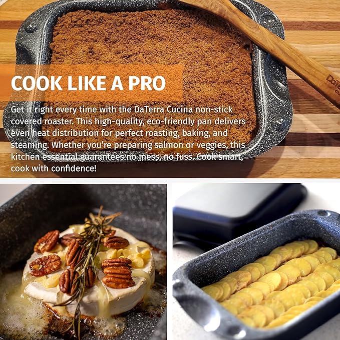 DaTerra Cucina - Nonstick Ceramic Coated Dual Roasting Pan Set – 2 Identical Pans, Oven Safe, Ideal for Roasting, Baking, Searing, Braising, Casseroles, Fits Most Toaster Ovens - 13 x 8 x 4.25