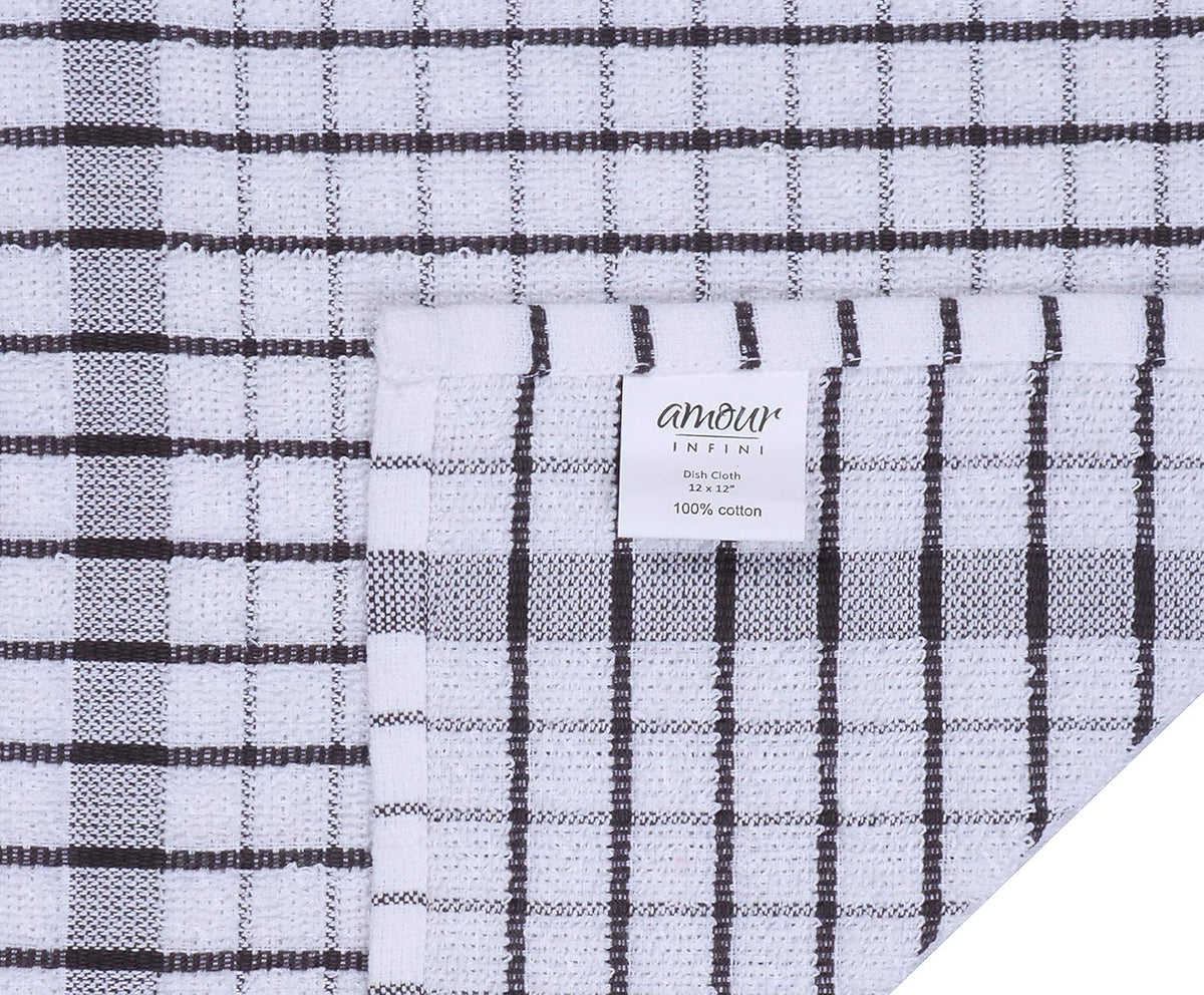 AMOUR INFINI Kitchen Dish Cloths Set of 8 - Ultra Soft, Highly Absorbent, Quick-Drying Terry Cotton Dishcloths 12"x12" Inch Wash & Cleaning Cloths for Kitchen & Dishwashing (D.Grey)