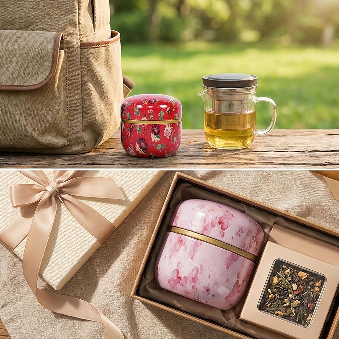 HAN SHENG 6 Pcs Airtight Tea Storage Tins 10 OZ, Vintage Style Food Containers for Loose Leaf Tea & Herbs, Coffee Beans, Spices, Sugar - Floral Embossed Design