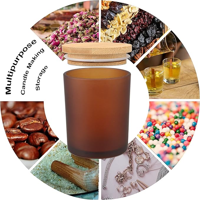 MILIVIXAY 12 Pack 12 OZ Frosted Amber Glass Candle Jars with Lids and Candle Making Kits - Bulk Empty Candle Jars for Making Candles - Spice, Powder Containers.