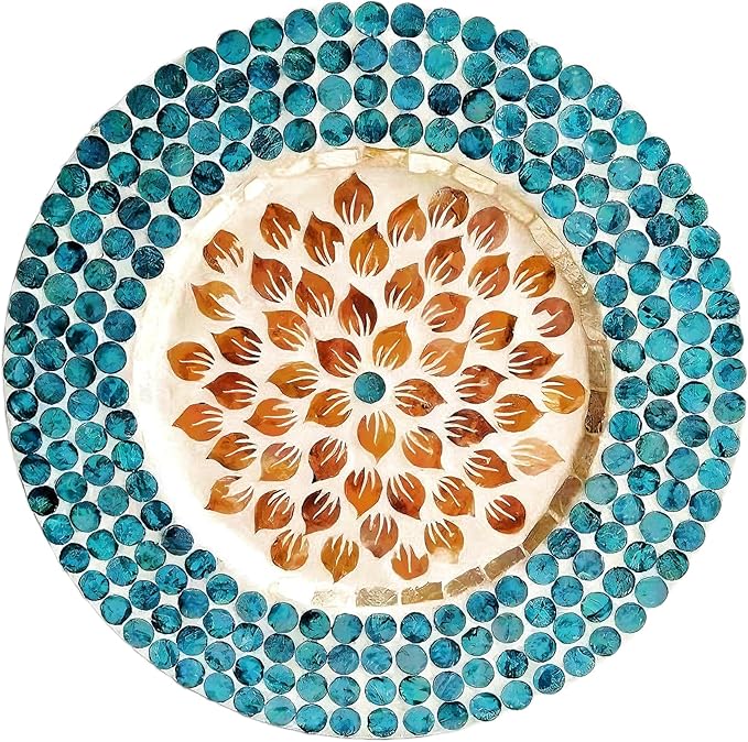13 Inch Mother of Pearl Shell Placemat Plate – Large Round Decorative Heat for Table or Kitchen, Cabinet, Tabletop (Water Lily Shell, 13 Inch)