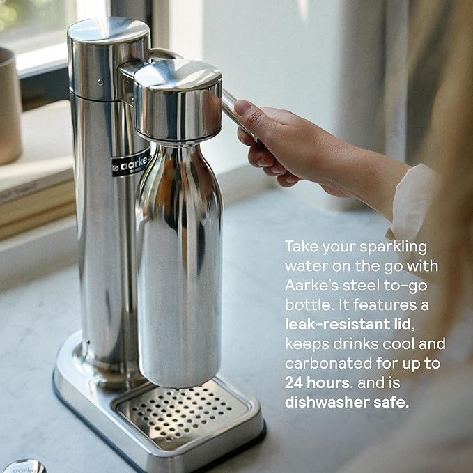 Aarke Carbonator lll, Sparkling & Carbonation Water Machine, Stainless Steel with PET BPA-Free Reusable Bottle Volume 1L/34 fl oz (Burgundy)