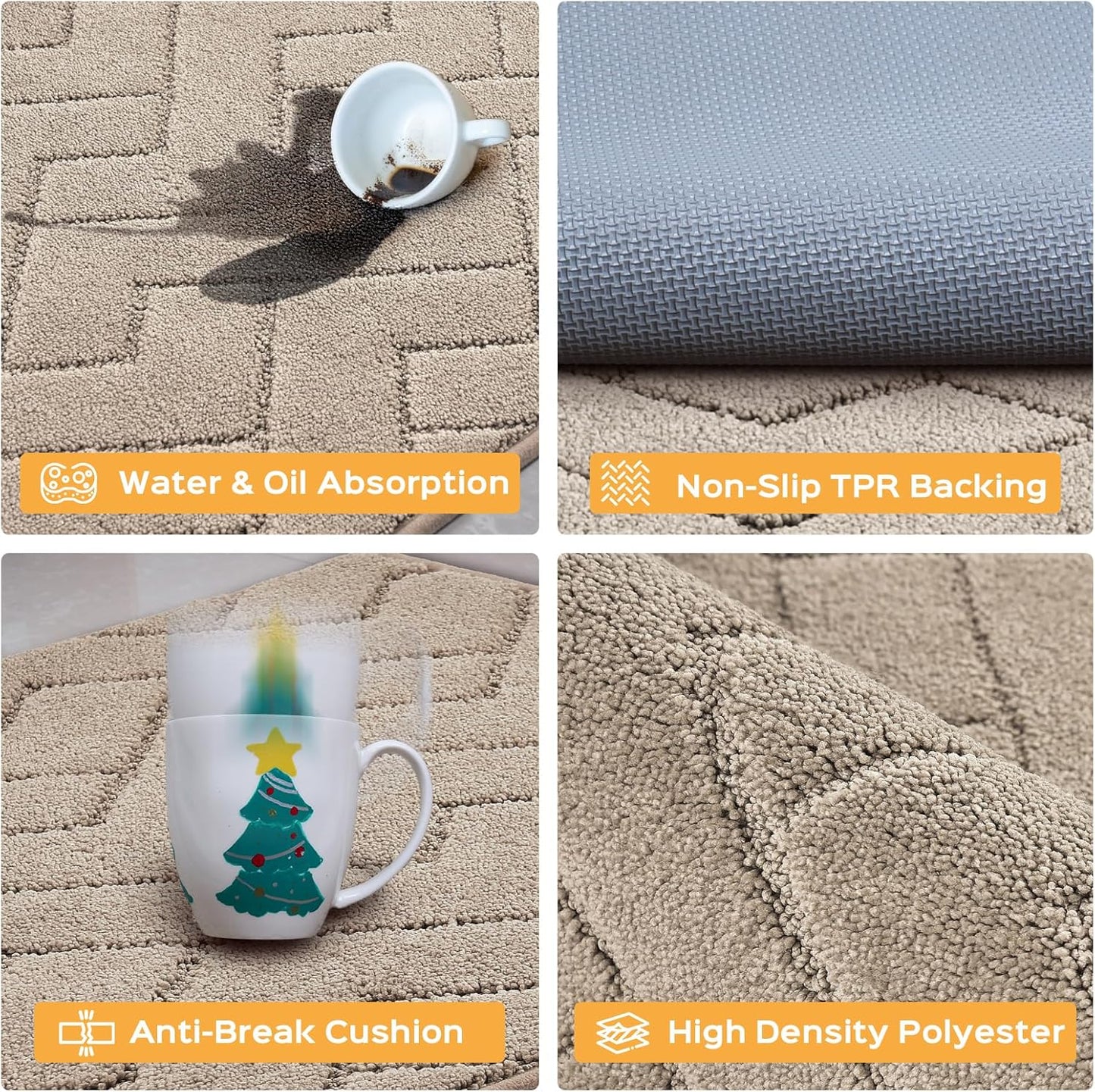 Machine Washable Kitchen Rugs 24" x 84", Non-Slip Kitchen Runner Rugs Mats for Floor, Absorbent Comfort Standing Mats for Kitchen, Sink, Laundry and Hallway, Rolled Packaging, Taupe