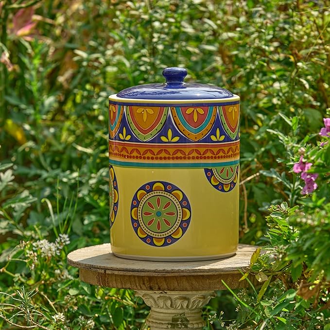 Bico Tunisian Ceramic Air Tight 9 inch Cookie jar, for holding coffee, powder, tea, spices, Microwave and Dishwasher Safe