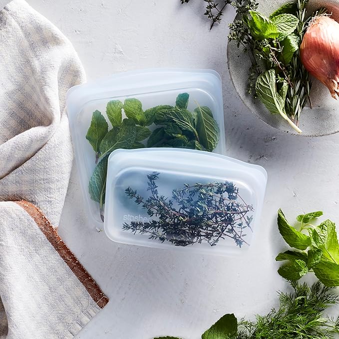 Stasher Silicone Reusable Food Storage Bags, 4-Pack, Reusable Freezer Bags, Microwave, Dishwasher, Oven Safe, Sous Vide, Premium Lunch Containers, Eco Friendly, Food-safe Silicone Snack Bag, Clear | Reusable Food Bags