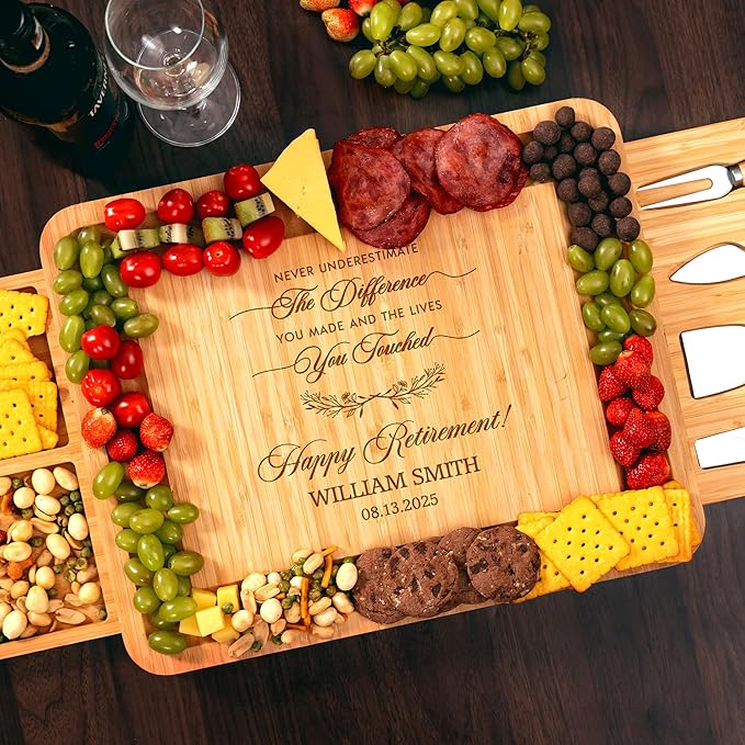 Personalized Retirement Charcuterie Board, Employee Appreciation Cheese Board - Retirement Gifts for Coworker, Farewell Gifts for Boss, Leader