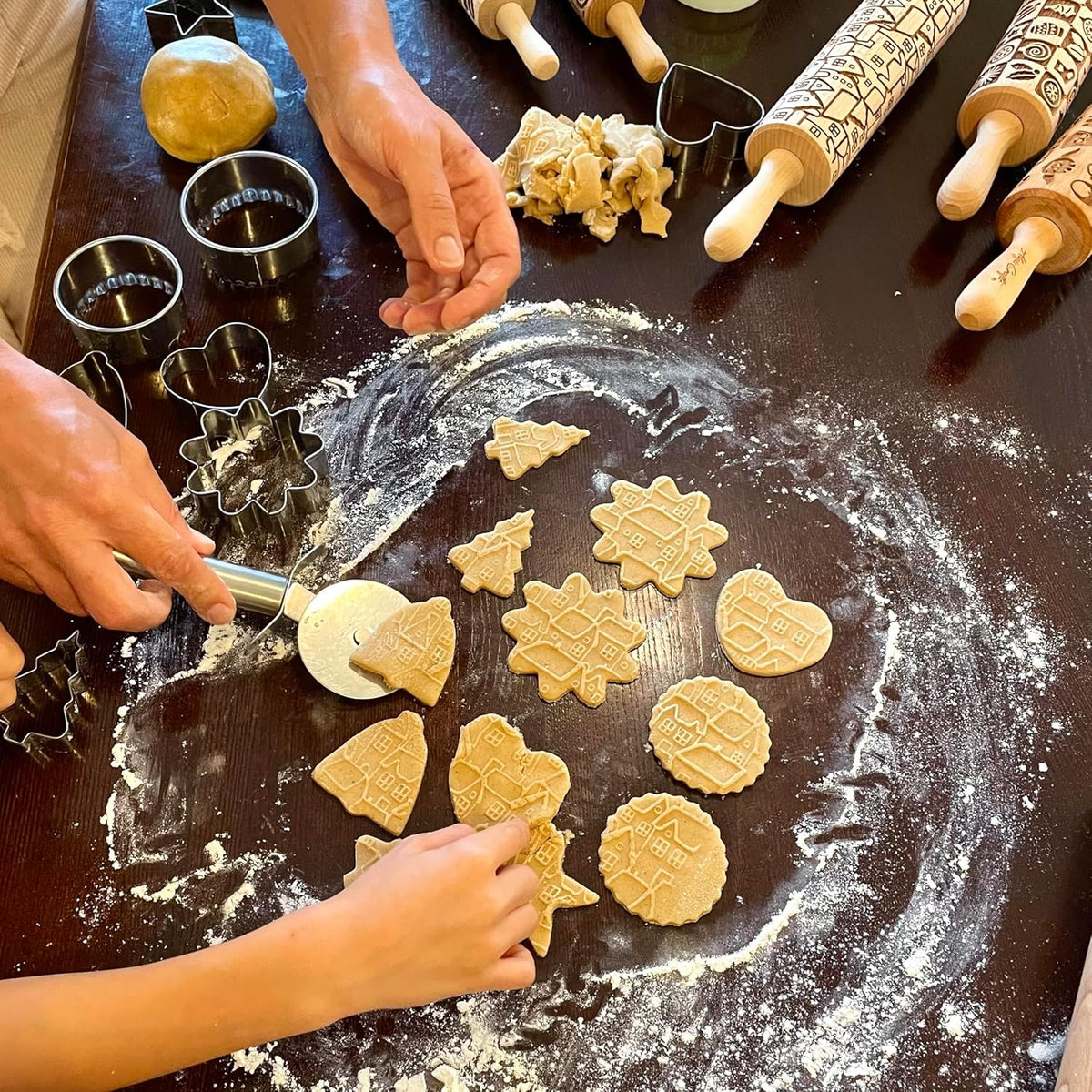 Embossing Rolling Pin VERONICA with Elegant Bloom Pattern – Dough and Clay Roller for Embossed Cookies and Pottery - Cookie and Ceramic Stamp - Baking Gifts for Women by Algis Crafts