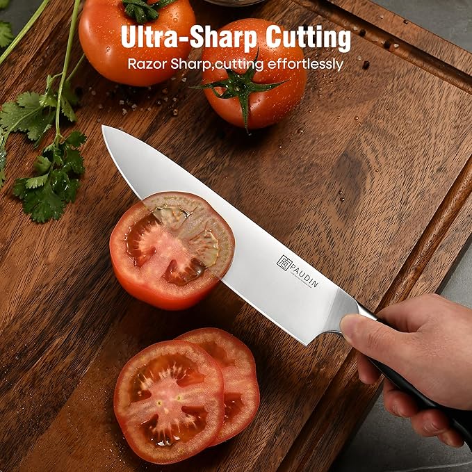 PAUDIN Chef Knife 8 Inch, Professional Kitchen Knife, 7Cr17MoV German Stainless Steel Forged Chefs Knives with Ergonomic G10 Handle, Classic Chef's Knives Meat Knife with Gift Box
