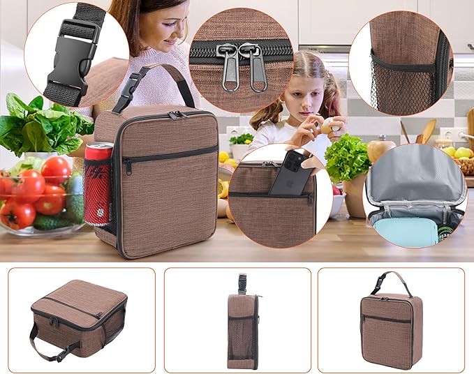 ZM-YOUTOO Lunch Box for Men - Reusable Lunch Bag Men Adult Women- Insulated Small LunchBox (Light Brown)