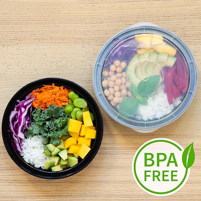 Igluu Meal Prep Containers Reusable (10 Pack) – Round Food Containers with Lids – Stackable, Microwave, Freezer & Dishwasher Safe – 28oz – 1 Compartment – BPA-Free