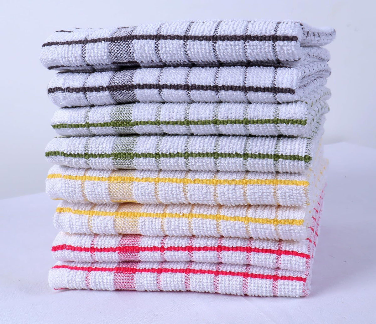 AMOUR INFINI Kitchen Dish Cloths Set of 8 - Ultra Soft, Highly Absorbent, Quick-Drying Terry Cotton Dishcloths 12"x12" Inch Wash & Cleaning Cloths for Kitchen & Dishwashing (Assorted)