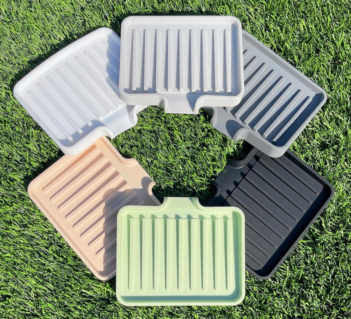 Happitasa Silicone Soap Dish Tray and Sponge Holder with Drain Chute, Pack of 2 | Bathroom and Kitchen Sink Organizer Caddy (Mocha, 5.2"x4", 7.2 Ounces)