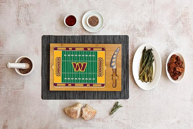 PICNIC TIME NFL Football Field Icon Glass Top Cutting Board & Knife Set, (Parawood & Bamboo)