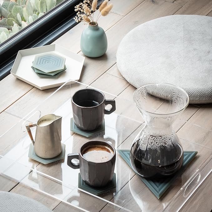 LINE+ARC Extra Thick Silicone Coasters (As Seen in NYTimes WireCutter) Waterproof Anti-Stain Heat-Safe Dishwasher-Safe Degrē Coasters (Set of 6, Indigo Wash) Outdoor Rubber Mid-Century Modern