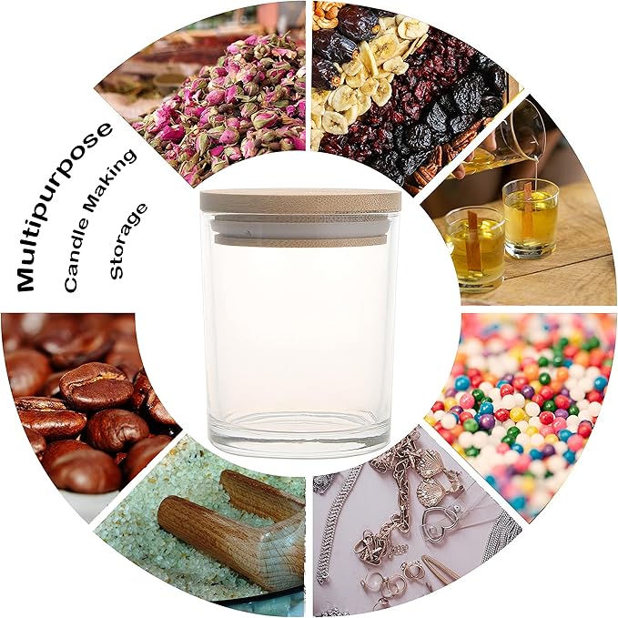 MILIVIXAY 12 Pack 7 OZ Clear Glass Candle Jars with Lids and Candle Making Kits - Bulk Empty Candle Jars for Making Candles - Spice, Powder Containers.