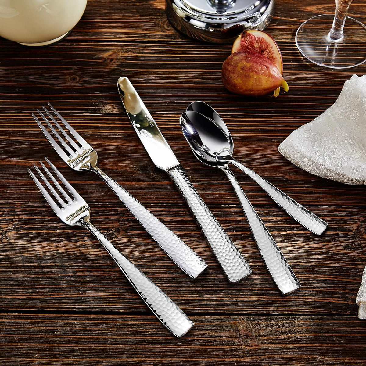 KEAWELL Premium 20/45/65 Piece Louis Hammered Silverware Set with Squared Edge, 18/10 Stainless Steel, Service for 4/8/12, Fine Flatware Set, Dishwasher Safe (65)