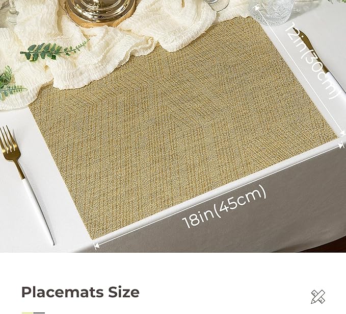 Leetaltree Gold Placemats Set of 24 - Heat Resistant Non-Slip Place mats for Dining Table, Washable Durable PVC Vinyl Woven Table Mats(Luxury Gold, 24)