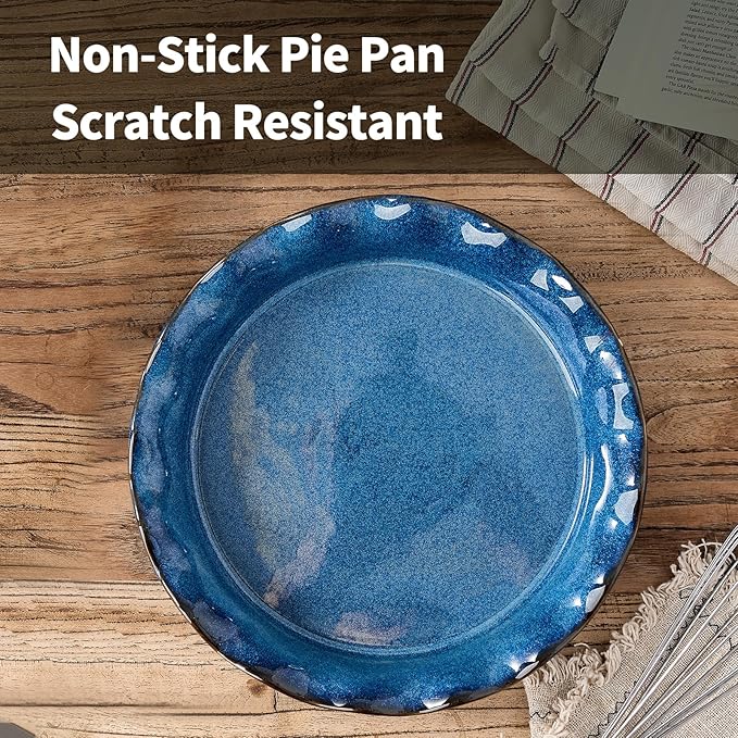 SIDUCAL Ceramic Pie Pan for Baking,Reusable NonStick Ceramic Pie Plate with Ruffled Edge,Deep and Fluted Pie Dish for Apple Pie,Quiche,Pot Pies, Tart, etc (Active Blue, 10.5 INCHES)