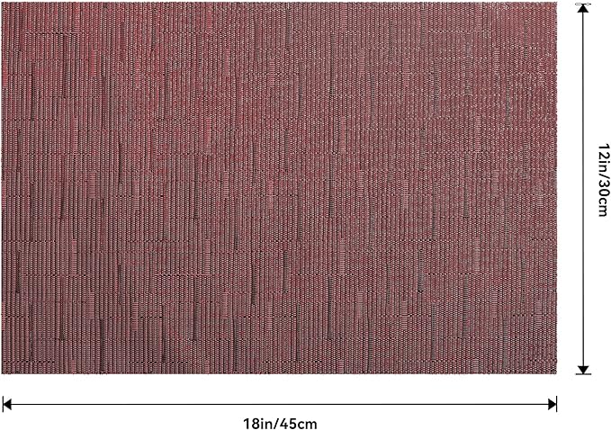 Leetaltree Burgundy Placemats Set of 6 - Heat Resistant Non-Slip Place mats for Dining Table, Washable Durable PVC Vinyl Woven Table Mats（Burgundy, 6）