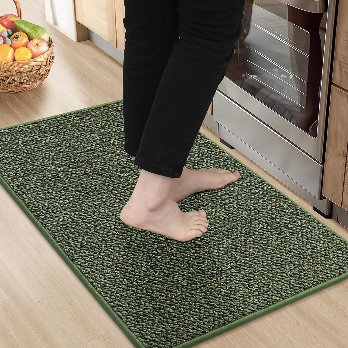 BEQHAUSE Kitchen Rugs 20"x32", Non-Slip Kitchen Mats for Floor, Super Absorbent and Stain Resistant Kitchen Rugs, Machine Washable Rugs for Kitchen, Hallway, Laundry & Sink, Green