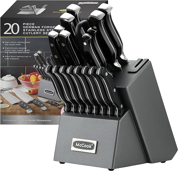 McCook® Knife Sets, German Stainless Steel Forged Kitchen Knives Block Set with Built-in Knife Sharpener