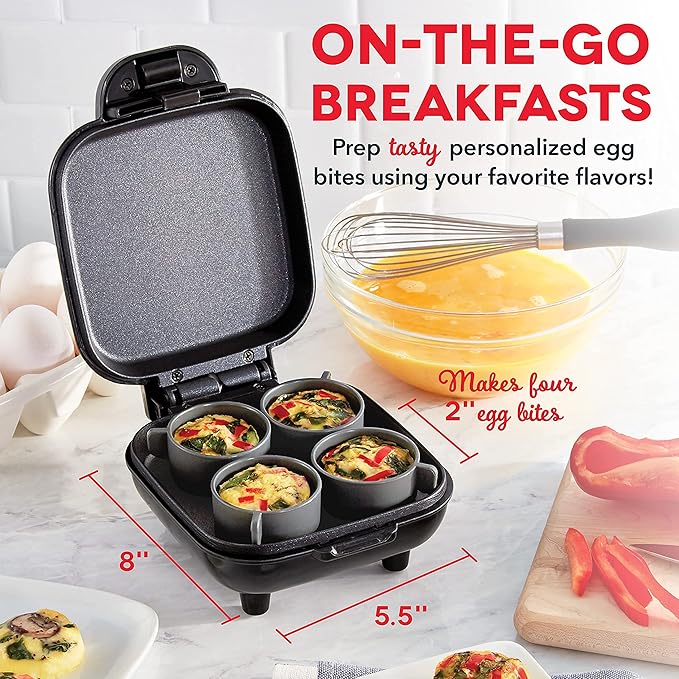 Dash Deluxe Egg Bite Maker - Electric Egg Bite Maker for Healthy Protein Snacks - Quick Cleanup, Space-Saving Design & Non-Slip Feet - 4 Servings, Black