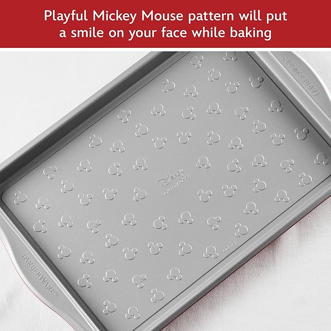 Farberware Disney Bake with Mickey Mouse Nonstick Bakeware Set/Baking Pans with Disney Home Oven Mitts, Cookie Pans, Muffin/Cupcake and Loaf Pan, 6 Piece Non Stick Bakeware Set - Red
