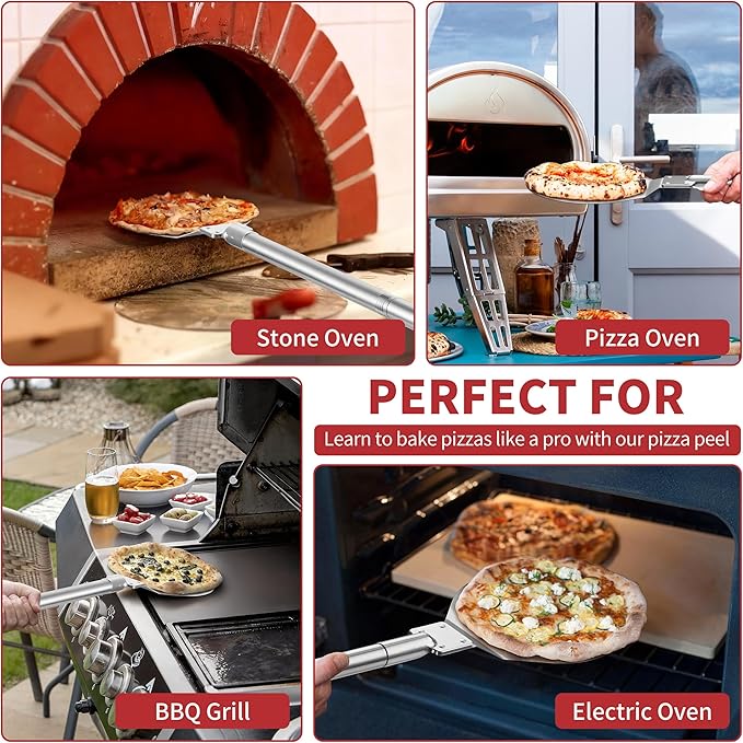 Stainless Steel Pizza Turning Peel 7-Inch, HaSteeL Round Pizza Turner Paddle, Perfortaed Pizza Spinner Spatula with Long Detachable Handle, Dishwasher & Oven Safe