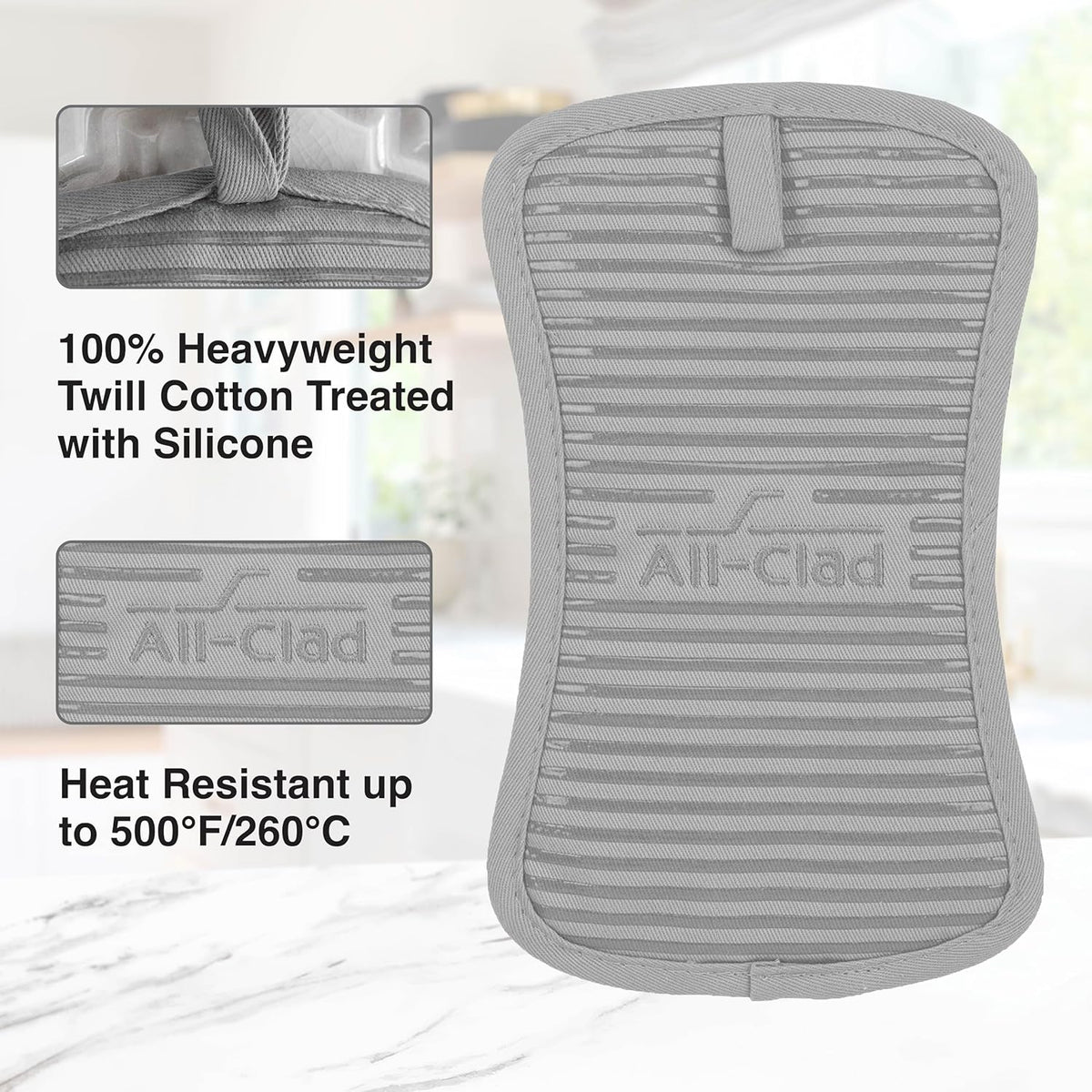 All-Clad Premium Pot Holder & Hot Pad: Heat Resistant to 500 Degrees - 100% Cotton, 10"x6.25" Hot Pad for Kitchen and Barbeque, (1-Pack), Titanium
