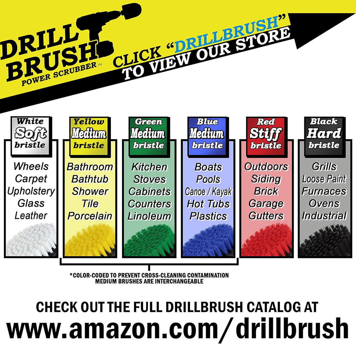 Drill Brush Attachments for Cleaning Shower, Bathroom, Grout, Tile, Bathtub, Bath Mat, Sink, Tile, Porcelain, Fiberglass, Cast Iron, Flooring – Grout Cleaner Drill Brush Set - Bathroom Accessories Kit