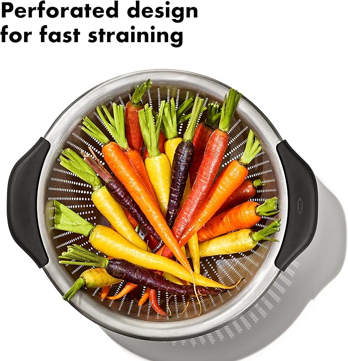 OXO Good Grips Stainless Steel Colander,5 qt. Capacity,Strainer with Non-Slip Handles,Kitchen Colander for Pasta and Vegetables,Nesting Stainless Steel Strainer and Sieve,(Pack of 12)