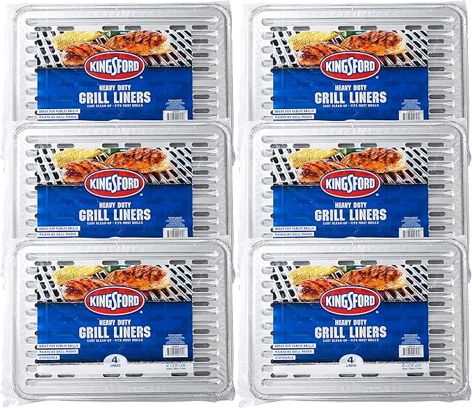 Kingsford Disposable Grill Liners, Heavy Duty Aluminum Foil Grill Toppers for Outdoor BBQ Grills, Helps Prevent Food and Sauce Falling Through Grates, 16 x 11.75 in, 4 Count
