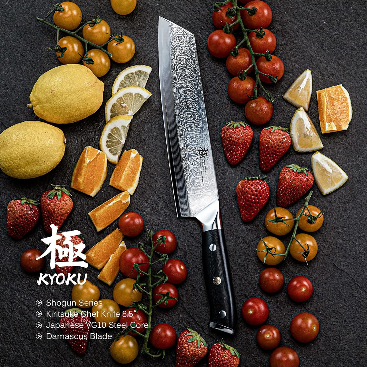 KYOKU Kiritsuke Chef Knife 8.5" - Shogun Series - Japanese VG10 Steel Core Forged Damascus Blade - with Sheath & Case