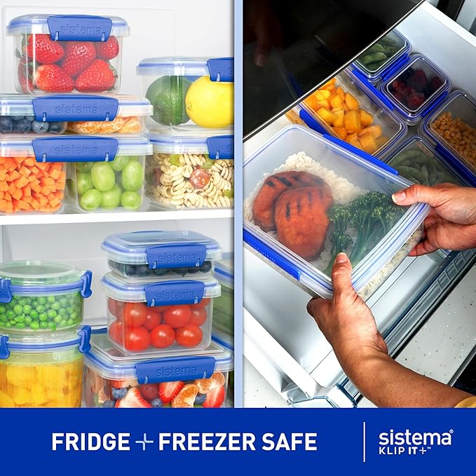 Sistema KLIP IT Food Storage Container,5 L,Airtight & Stackable,BPA-Free,Clear with Blue Clips,(Pack of 4)