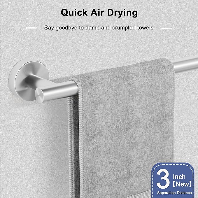 Brushed Nickel Towel Bar, 18 Inch Towel Racks for Bathroom Wall Mounted, SUS304 Stainless Steel Bathroom Towel Holder, Total Length 20.4 Inch Towel Bars