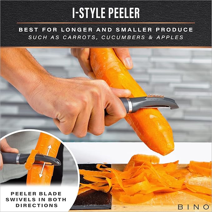 BINO Stainless Steel 2-Piece Peeler Set - Dark Grey | 1-Piece Y-Shaped + 1-Piece Swivel l Multifunctional Kitchen Grip Peelers | Fruits & Vegetables Peelers | Hand Peelers | Kitchen & Cooking Prep