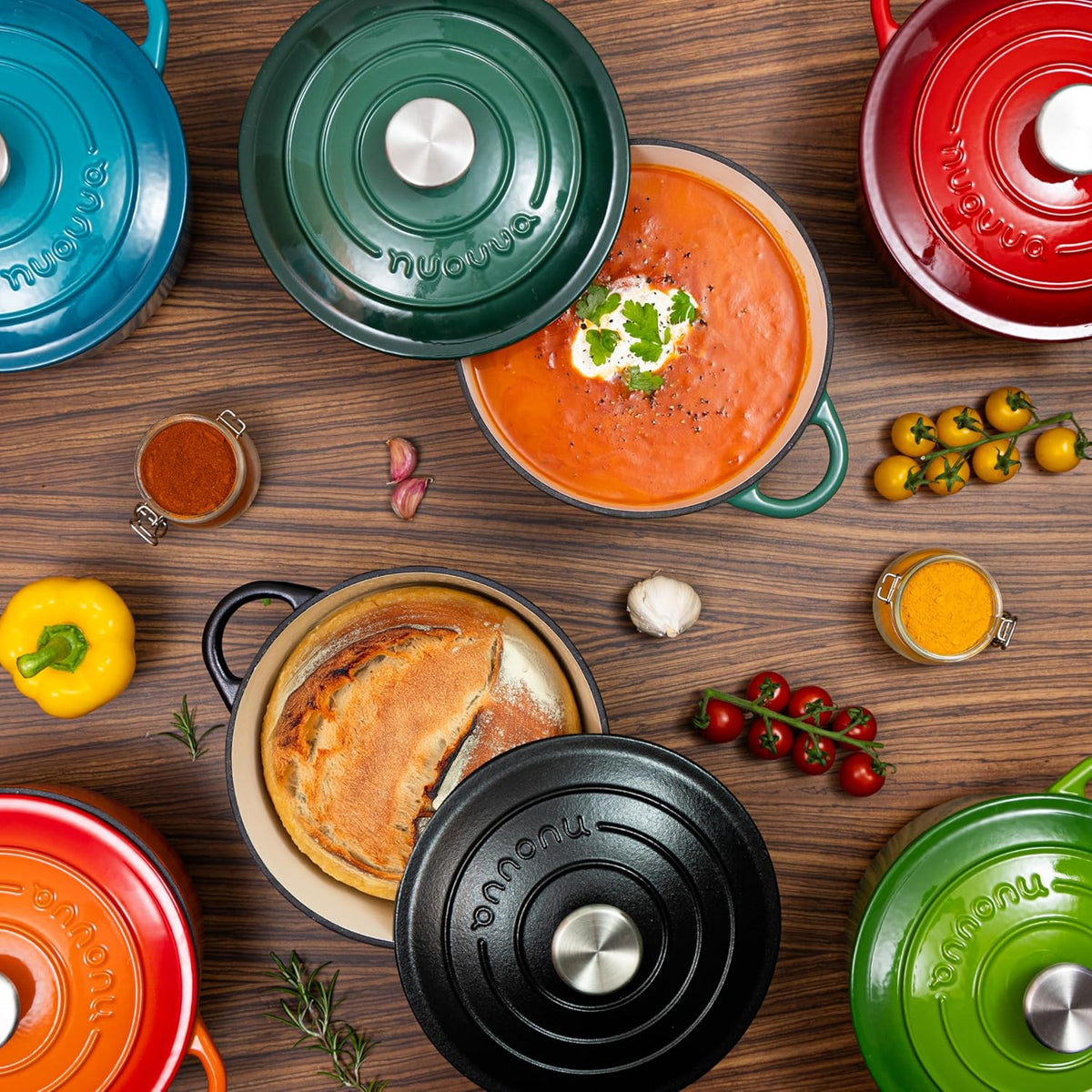 Cast Iron Dutch Oven with Lid – Non-Stick Ovenproof Enamelled Casserole Pot – Sturdy Dutch Oven Cookware – Grey, 7.3-Quart, 30cm – by Nuovva
