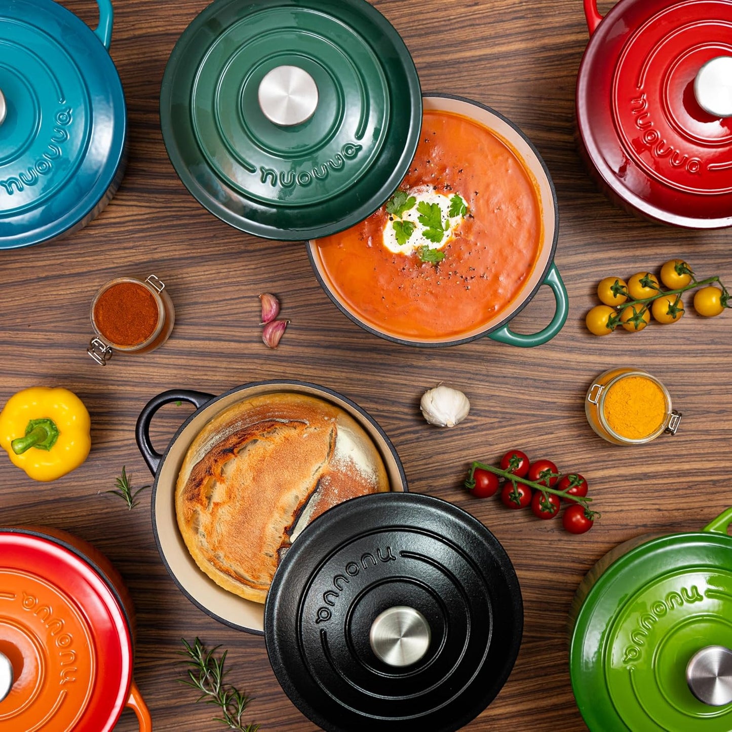 Cast Iron Dutch Oven with Lid – Non-Stick Ovenproof Enamelled Casserole Pot – Sturdy Dutch Oven Cookware – Blue, 7.3-Quart, 30cm – by Nuovva