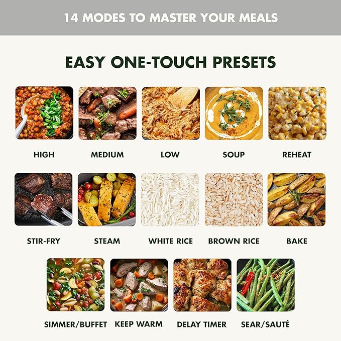 GreenPan Elite 14-in-1 Nonstick 6QT Electric Slow Cooker, PFAS-Free Ceramic Multi-Cooker, In-Pot Browning, Dishwasher Safe Lid & Removable Crock, Stainless Steel Steamer, Silicone Handles, White