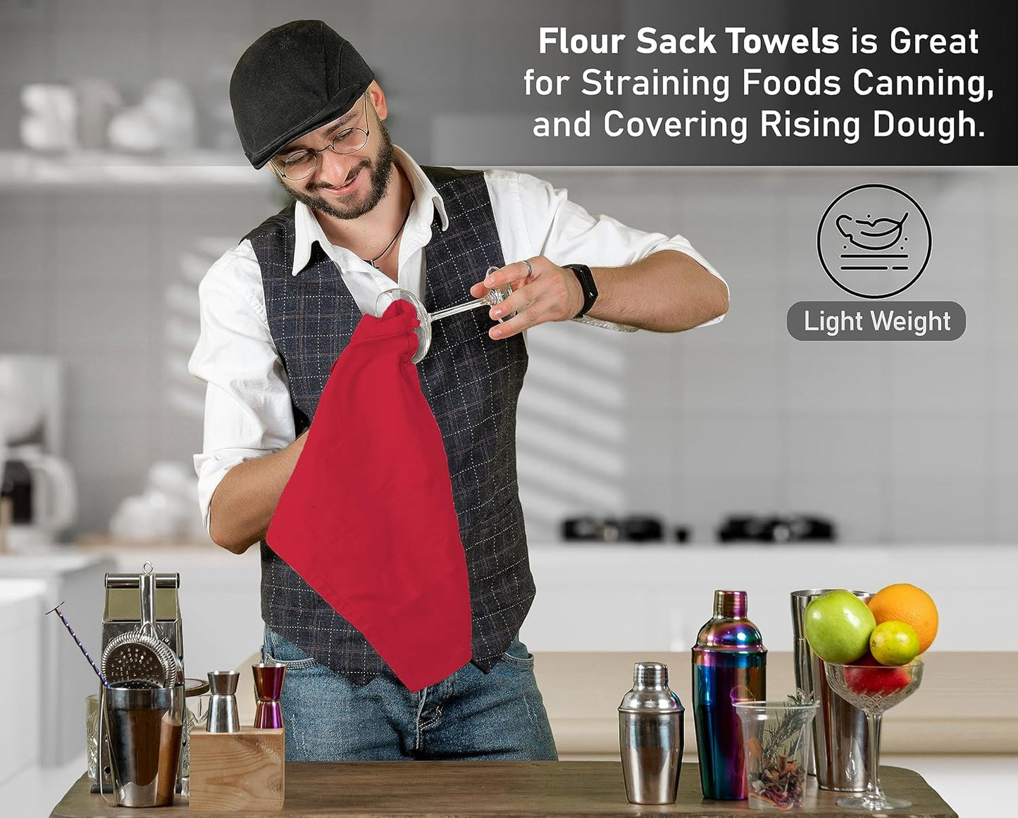 RUVANTI Flour Sack Towels 12 Pack 28 x 28 Inches, Ring Spun 100% Cotton Dish Towel, Machine Washable, Absorbent - Flour Sack Kitchen Towels for Drying and Cleaning - Red