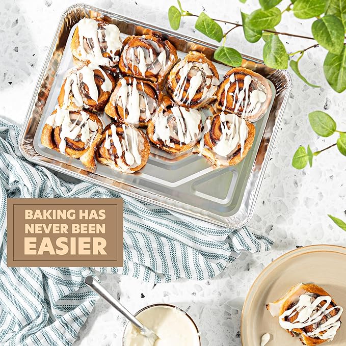 PLASTICPRO Aluminum Pans 10 Pack Disposable Cookie Sheets 9'' x 13'' Baking Pans Premium Quality Heavy Duty Sheet Pans