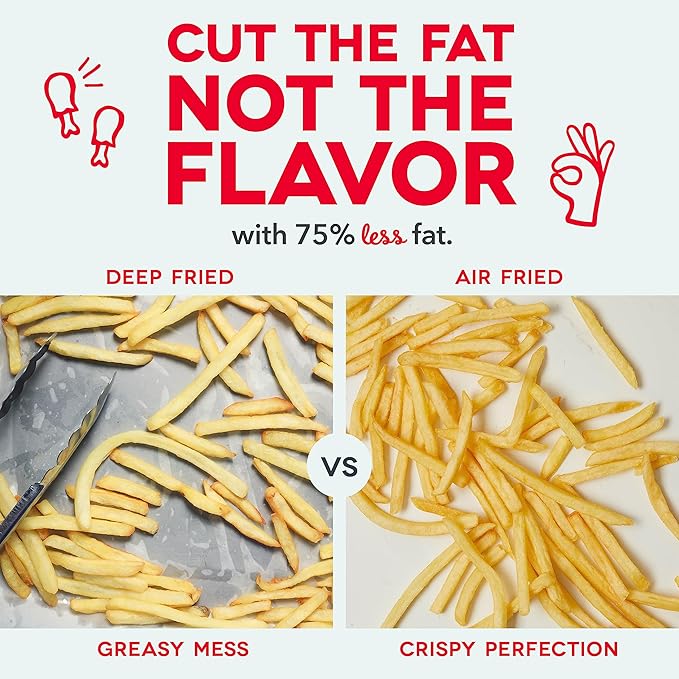 Dash Tasti-Crisp™ Air Fryer - AirCrisp® Technology - Compact Design with Adjustable Temperature Control - Nonstick Fry Basket & Auto Shut-Off Feature - 2.6 Quarts - Red
