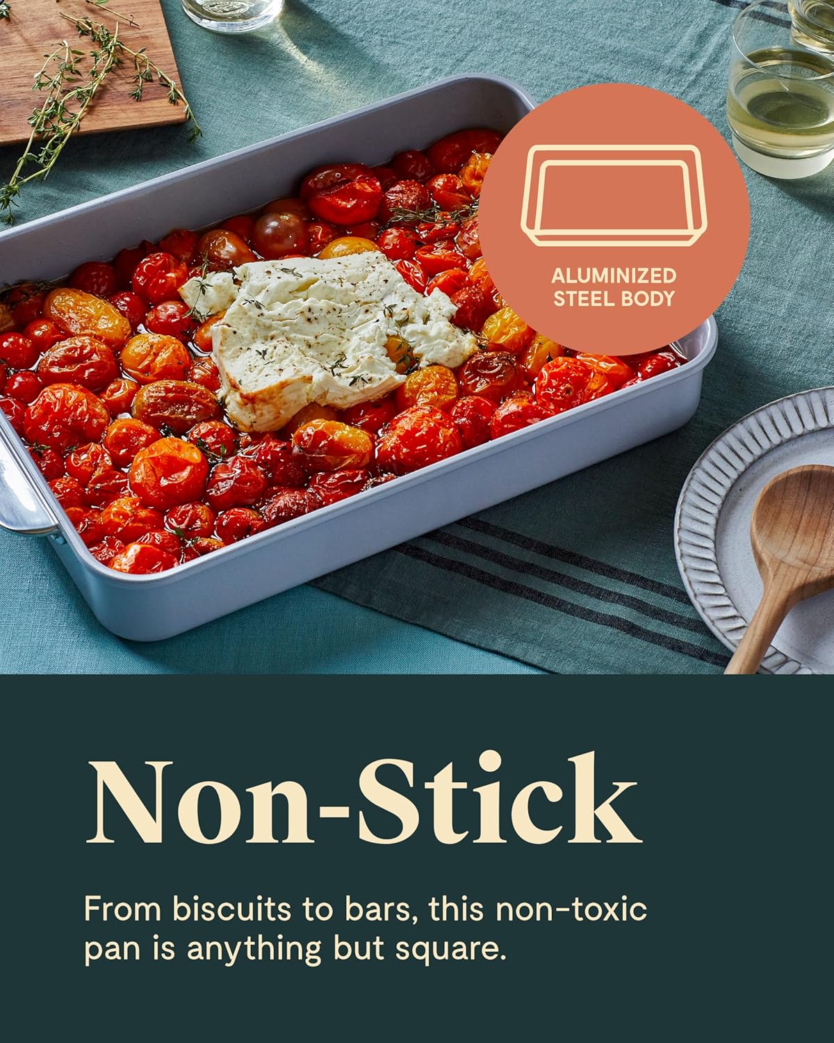 Caraway Non-Stick Ceramic 9”x13” Rectangle Pan Duo - Naturally Slick Ceramic Coating - Non-Toxic, PTFE & PFOA Free - Perfect for Brownies, Lasagnas, and More - Sage