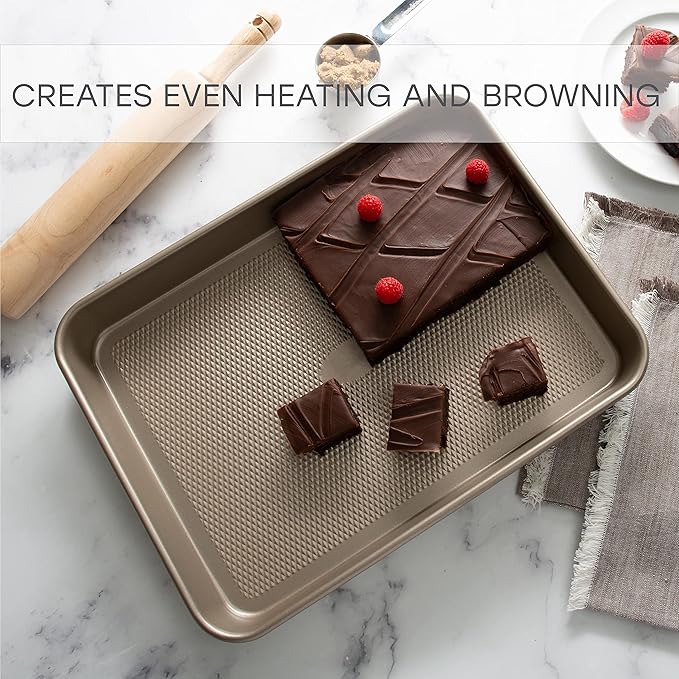 Kitchen Details Pro Series Baking Pan | Dimensions: 15.4” x 11.5” x 2” | Nonstick | Textured Diamond Base | Even Heating | Easy Clean | Safe up to 500 degrees | Gold